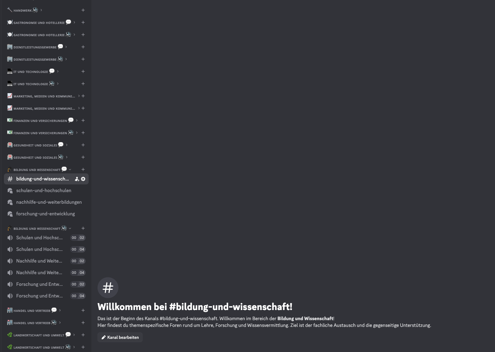 Welcome message in the Education and Science Discord area