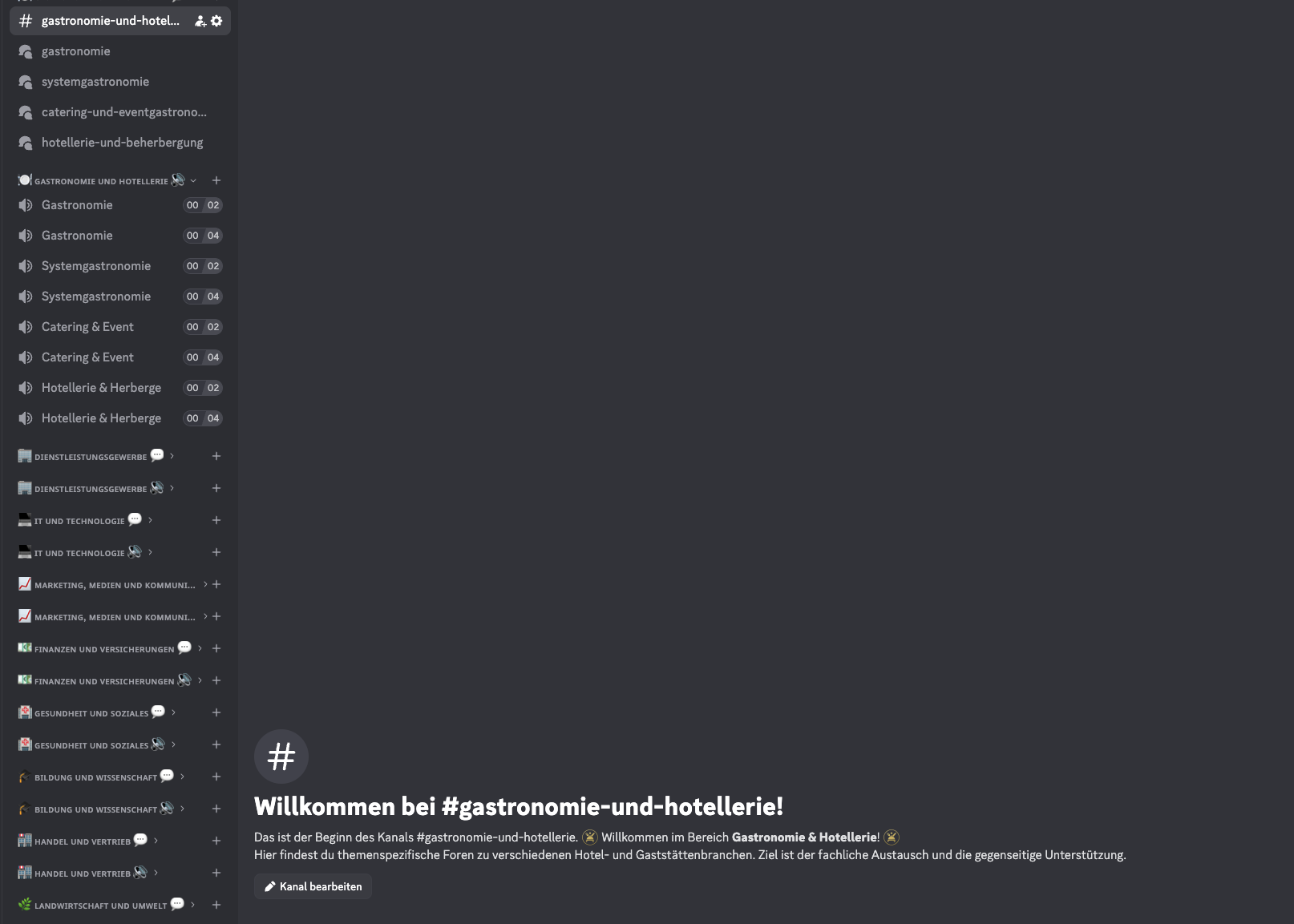 Welcome message in the Hospitality and Hotels Discord area