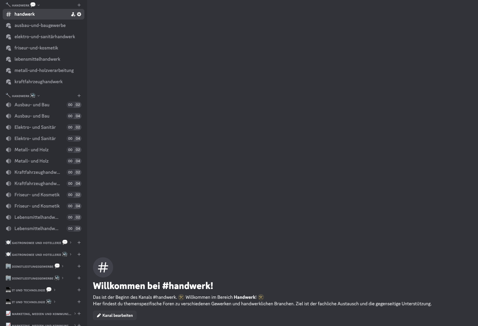 Welcome message in the Skilled Trades Discord area
