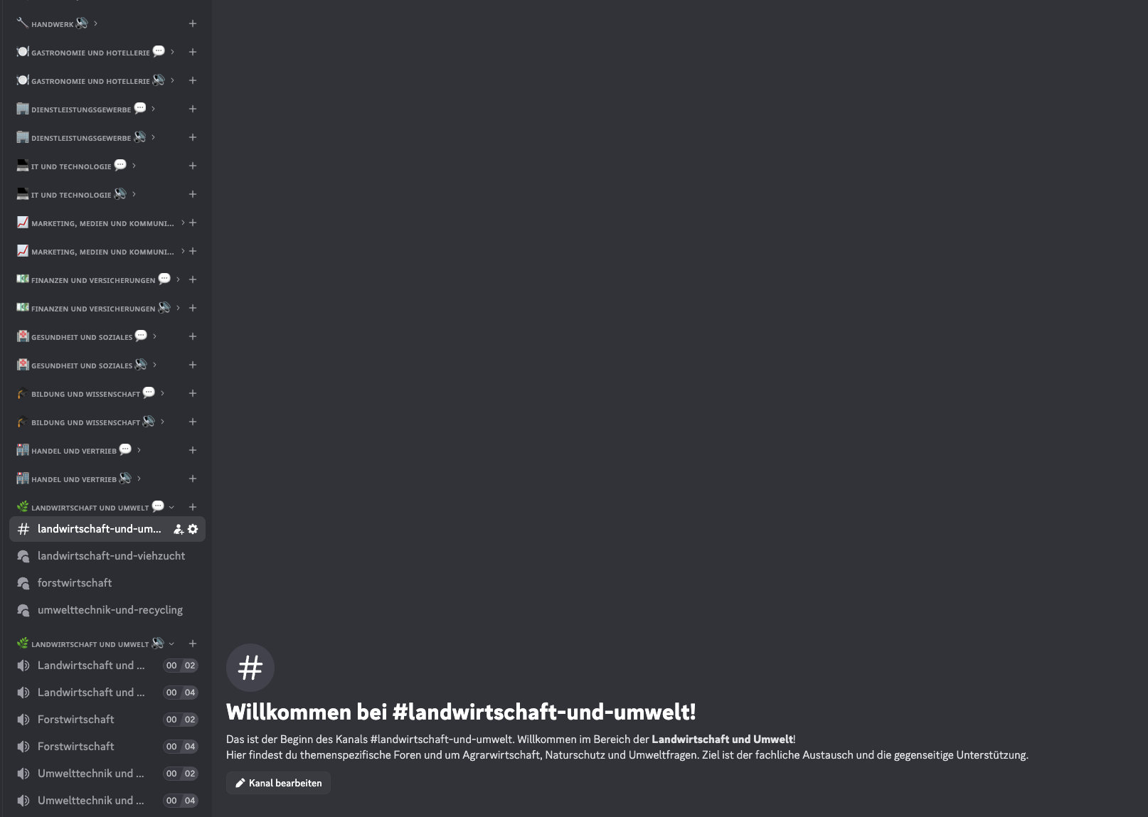 Welcome message in the Agriculture and Environment Discord area