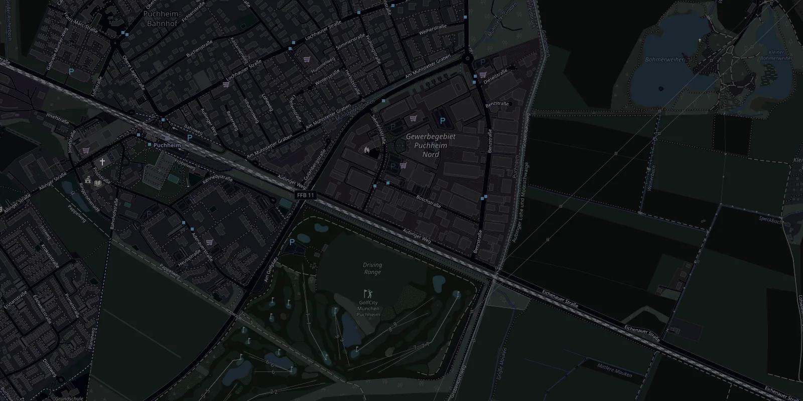 Map section of Puchheim near Munich with Boschstrasse 4 at the centre