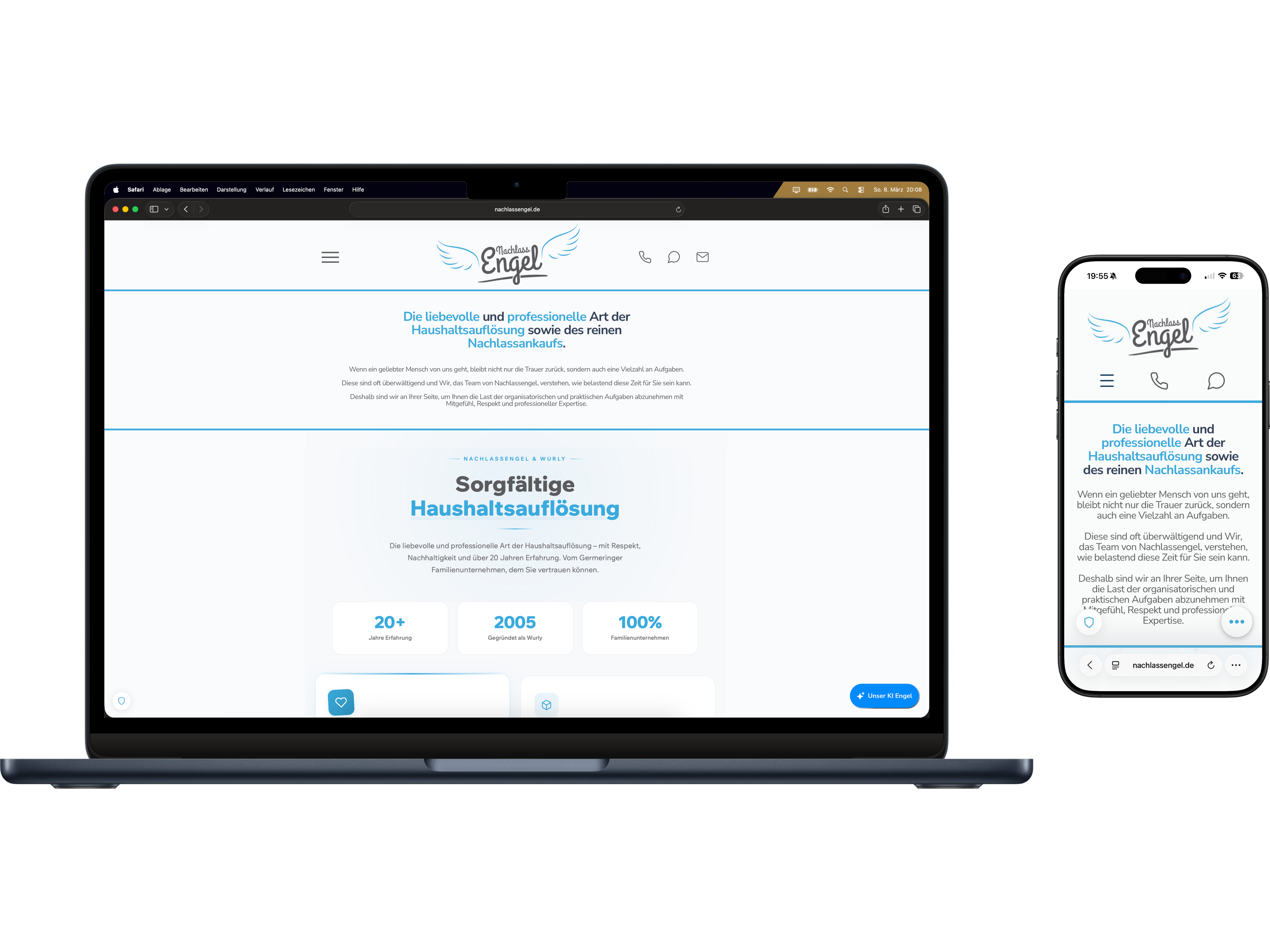 The website nachlassengel.de shown on a MacBook and an iPhone